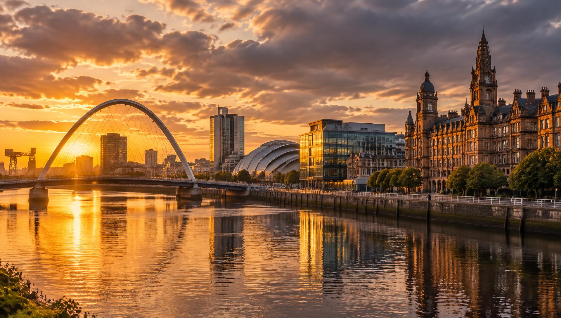 Glasgow and the River Clyde at golden hour